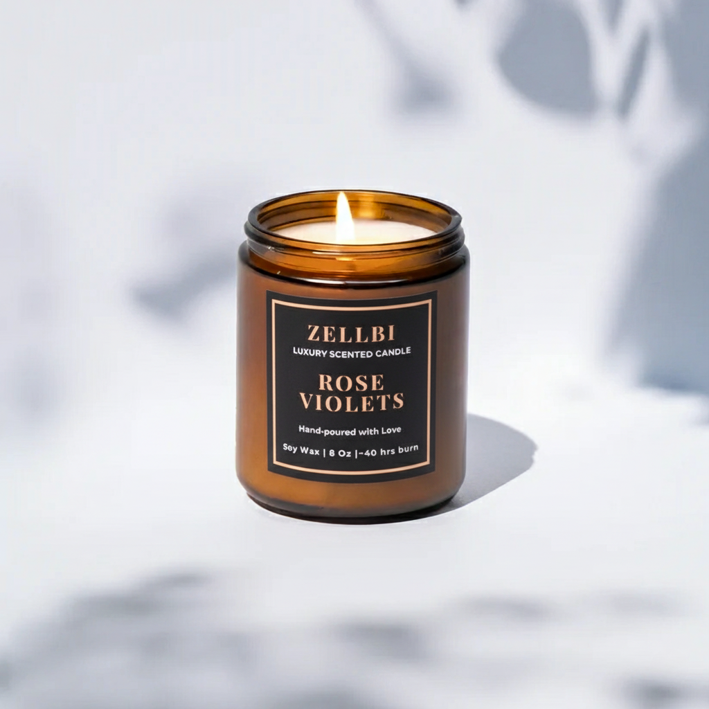 Rose & Violets - Amber Glass Jar